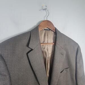 Ralph Lauren Mens 44R Silk Wool Houndstooth Blazer Sport Coat Brown